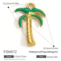 Detailed green enamel palm tree charm in gold stainless steel for DIY jewelry making - Green Enamel Palm Tree Style (PJ94672)