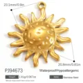 Gold-plated sun pendant DIY accessory in stainless steel with measurement details - Golden Sun Texture Style (PJ94673)
