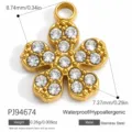 Gold plated stainless steel flower charm with sparkling crystals for DIY jewelry making - Five-Petal Flower Full Rhinestone Style (PJ94674)