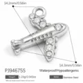 Detailed view of silver stainless steel airplane charm with rhinestones for jewelry - Silver Rhinestone Airplane Style (PJ94675S)