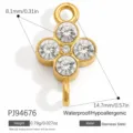 Gold stainless steel four-leaf clover jewelry connector with clear cubic zirconia - Four-Leaf Clover Double Loop Rhinestone Style (PJ94676)