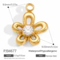 Gold plated stainless steel plumeria flower pendant with crystal for DIY jewelry crafts - Golden Frangipani Single Rhinestone Style (PJ94677)