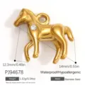 Polished gold stainless steel horse charm with clear crystal accent for DIY jewelry making - Rhinestone Gold Horse Pendant (PJ94678)