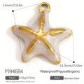 Gold-plated stainless steel starfish pendant with white enamel, DIY jewelry charm - White Enamel Starfish Pendant (PJ94684)