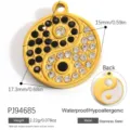 Stainless steel gold Yin Yang circular pendant with embedded black and clear crystals - Rhinestone Tai Chi Yin Yang Pendant (PJ94685)