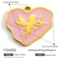 Gold plated pink enamel heart shaped cupid pendant made of durable stainless steel - Pink Enamel Cupid Heart Pendant (PJ94686)