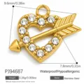 Gold stainless steel heart arrow pendant with rhinestones 9.6mm for DIY jewelry making - Gold Cupid's Arrow with Rhinestones Style (PJ94687)