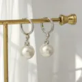 Eleganti orecchini a cerchio in argento S925 con grandi perle bianche rotonde da donna - Argento 925 / Oro bianco