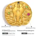 Pendentif Gémeaux en acier inoxydable doré avec cristaux colorés et dimensions précises. - Gémeaux (PJ94433)