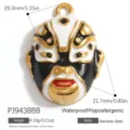 Stainless steel Peking Opera mask pendant with gold plating, waterproof and hypoallergenic - Chinese Opera Mask (PJ94388B)