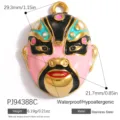 Stainless steel Peking Opera facial mask pendant with colorful gold-plated enamel finish - Chinese Opera Mask (PJ94388C)