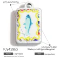 Dije rectangular de acero inoxidable con diseño de pez azul para crear joyería DIY - Estilo de Pez Azul (PJ94396S)