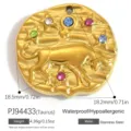 Pendentif zodiaque Taureau exquis doré avec des strass colorés en acier inoxydable - Taureau (PJ94433)