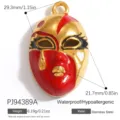 Gold and red opera mask pendant in stainless steel with detailed size and weight specs - Chinese Opera Mask (PJ94389A)