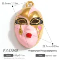 Waterproof stainless steel punk mask pendant in pink and gold for DIY jewelry design - Chinese Opera Mask (PJ94389B)