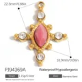 Colgante de cruz de acero inoxidable dorado con piedra rosa y cristales para DIY - Estilo Cruz (PJ94369A) / 22.3x16.9mm / Rojo