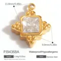 Colgante cuadrado de acero inoxidable dorado con cristal, dimensiones y peso detallados - Estilo Cuadrado (PJ94368A) / 11.8x9.9mm / Blanco