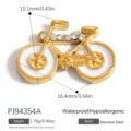 Vergoldeter Fahrradanhänger aus Edelstahl mit weißem Emaille und klaren Strasssteinen - Fahrradstil (PJ94354A) / 10.1x16.4mm / Weiß