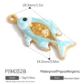 Blauer Emaille-Fischanhänger aus Edelstahl für DIY-Schmuckzubehör - Fischstil (PJ94352B) / 28.3x14.3mm / Blau