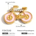 Rosa Emaille Fahrrad Charm Anhänger mit Strasssteinen für DIY Schmuck und Halsketten - Fahrradstil (PJ94354B) / 16.4x10.1mm / Rosa