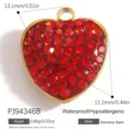 Herzanhänger aus goldfarbenem Edelstahl mit roten Kristallen für DIY-Schmuckherstellung - Herzstil (PJ94346B) / 13.1x11.2mm / Rot