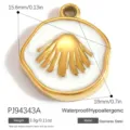 Vergoldeter Edelstahl-Muschel-Anhänger mit weißer Emaille-Einlage und hypoallergener Oberfläche - Jakobsmuschelstil (PJ94343A) / 18x15.6mm / Weiß