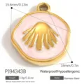 Vergoldeter Muschelanhänger aus Edelstahl mit rosa Emaille für DIY-Schmuckherstellung - Jakobsmuschelstil (PJ94343B) / 18x15.6mm / Rosa