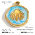 Meeresstil Gold Edelstahl Muschel Anhänger für DIY Schmuckherstellung mit blauer Emaille - Jakobsmuschelstil (PJ94343C) / 18x15.6mm / Blau
