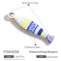 Colgante de pez de esmalte colorido en acero inoxidable para crear joyas DIY únicas - Pez Manchado Azul Amarillo (PJ94405B)