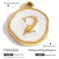 Goldener Edelstahl-Delfin-Anhänger mit weißem Emaille-Finish für Schmuckdesign - Dolphinstil (PJ94345A) / 18x15.6mm / Weiß