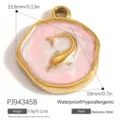 Exquisiter Delfin-Anhänger aus Edelstahl mit rosa Emaille und polierter Goldoberfläche - Delfin-Stil (PJ94345B) / 15.6x18mm / Rosa