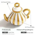 Detailgetreuer Miniatur-Teekannen-Anhänger aus Edelstahl in Weiß und Gold mit Maßen - Teekannen-Stil (PJ93933E) / 13.7x14.7mm / Weiß