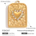 Eleganter vergoldeter Edelstahl-Rechteckanhänger mit kristallbesetztem Herz in der Mitte - Gehämmertes Herz-Stil (PJ94347) / 20.8x13.4mm / Gold