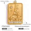 Goldplattierter rechteckiger Edelstahl-Anhänger Eiffelturm Paris mit Kristallakzenten - Eiffelturm Paris Stil (PJ94348G) / 22.8x13.4mm / Gold