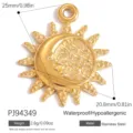 Detaillierter goldfarbener Edelstahl-Sonnen- und Mondanhänger mit genauen Maßangaben - Sonne und Mond Stil (PJ94349) / 25x20.8mm / Gold