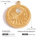 Goldener Edelstahl Herzanhänger mit Sonnenstrahl Design und Amour Gravur Detail - Amour Herz Sunburst Stil (PJ94350) / 17.6x15.2mm / Gold