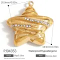 Vergoldeter Edelstahl Stern Anhänger mit funkelnden Kristall Strasssteinen - Wellenförmiger Sternstil (PJ94353) / 20.9x19.9mm / Gold