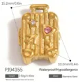 Eleganter goldener Koffer-Schmuckanhänger aus Edelstahl mit bunten Strasssteinen. - Koffer-Stil (PJ94355) / 15.2x10.3mm / Gold