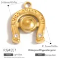 Goldener Hufeisenanhänger aus Edelstahl mit Kristall für DIY-Halsketten - Hufeisen-Stil (PJ94357) / 14.6x11.1mm / Gold