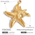 Seestern-Anhänger aus vergoldetem Edelstahl mit Kristall-Inlay, 20,4mm x 17,9mm Abmessung - Seestern-Stil (PJ94359G) / 20.4x17.9mm / Gold