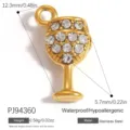 Goldener Edelstahl Weinglas Anhänger mit klaren Strasssteinen besetzt für DIY Schmuckherstellung - Weinglas-Stil (PJ94360) / 12.3x5.7mm / Gold