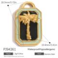 Tropischer vergoldeter Palmenanhänger aus Edelstahl mit mintgrünem Emaille-Rand - Tropischer Palmbaum-Stil (PJ94361) / 18.3x10.4mm / Gold