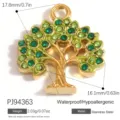 Detaillierter Lebensbaum-Anhänger aus Edelstahl mit grünen Kristallen für DIY-Schmuck - Runder Lebensbaum-Stil (PJ94363) / 17.8x16.1mm / Gold