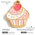 Rosa Cupcake-Anhänger aus Edelstahl mit Herz-Detail für die DIY-Schmuckherstellung - Cupcake-Stil (PJ94364) / 16.9x13.2mm / Rosa Weiß