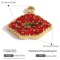 Hochwertiger roter Strass-Lippenanhänger aus goldenem Edelstahl für DIY-Schmuck - Rote Lippen Stil (PJ94365) / 13.1x10.3mm / Rot