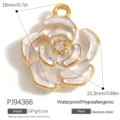Weißer Emaille-Blumen-Anhänger aus vergoldetem Edelstahl mit einem Kristall in der Mitte - Kamelienstil (PJ94366) / 18.0x15.3mm / Weiß