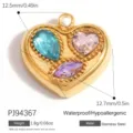 Herzanhänger aus vergoldetem Edelstahl mit blauen, rosa und lila Schmucksteinen. - Herzstil (PJ94367) / 12.5x12.7mm / Gold