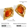 Vintage irregular geometric resin earrings crafted from gold-plated stainless steel - Irregular Geometric Stud Earrings-Amber (EH12377A) / Single Pair