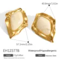 Vintage gold-plated irregular geometric stainless steel earrings with cream resin - Irregular Geometric Stud Earrings-Ivory White (EH12377B) / Single Pair
