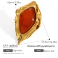 Vintage irregular geometric resin stainless steel earrings with 18k gold plating - Irregular Geometric Ring-Red Brown (JZ21689B) / 1 Piece